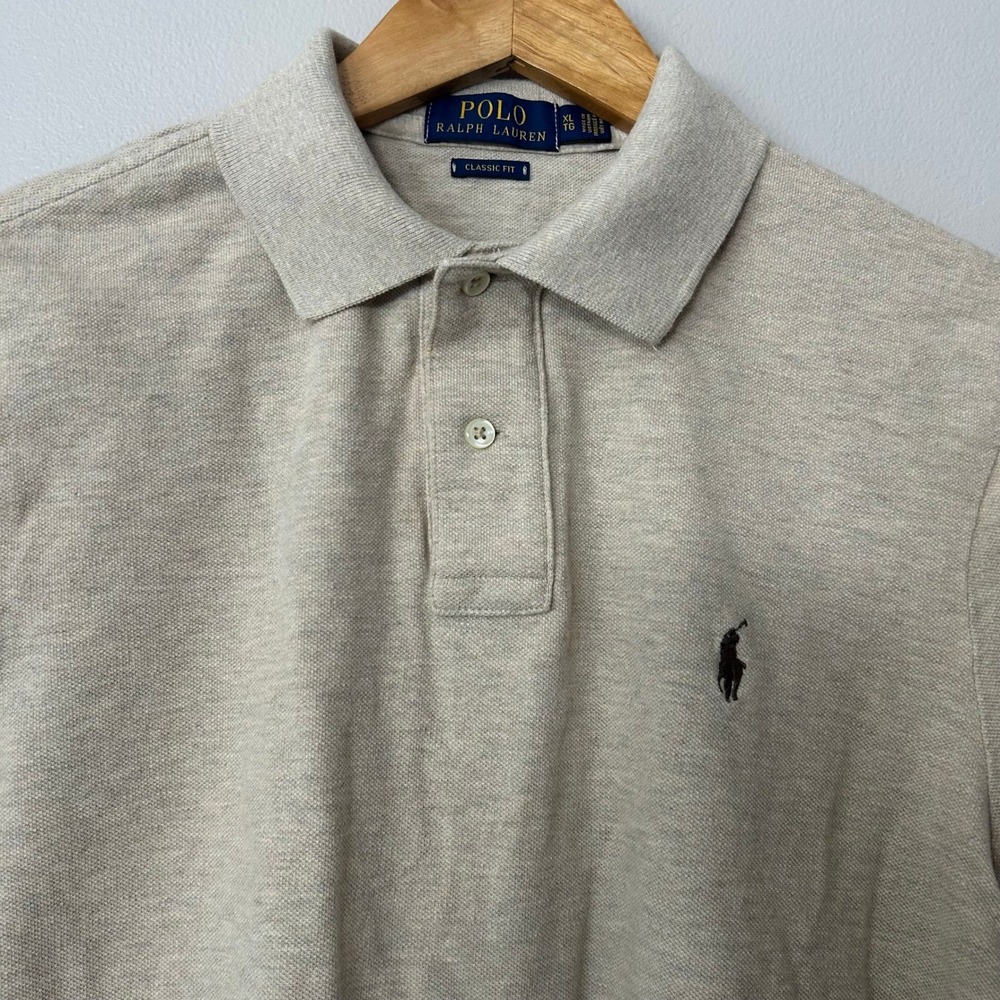 Polo Ralph Lauren Polo Shirt Men XL Beige Classic Fit Cotton Pique Short Sleeve